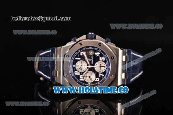 Audemars Piguet Royal Oak Offshore Chrono Blue Themes Swiss Valjoux 7750 Automatic Steel Case with Blue Dial Blue Leather Strap and White Arabic Numeral Markers (JF) - Click Image to Close